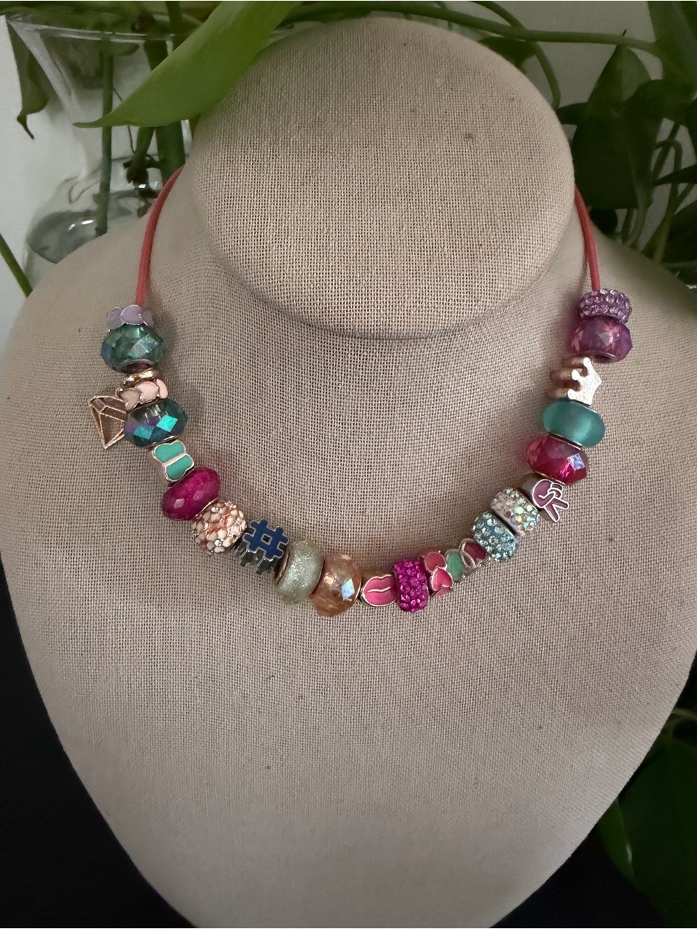 Vintage Multicolor Crystal Encrusted Beads & Charms Glass Beaded Necklace